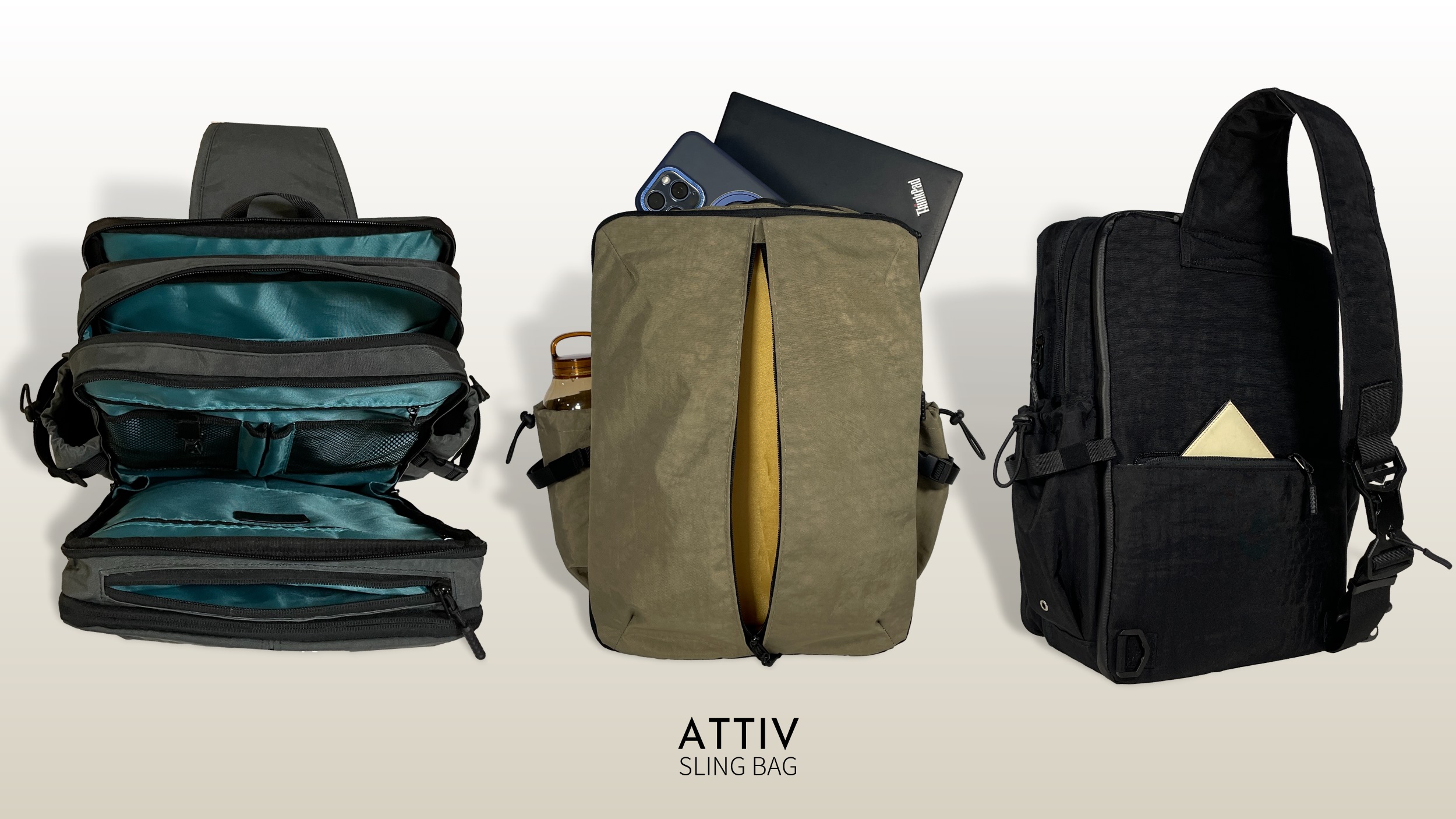 多機能スリングバッグ「ATTIV」 14インチ、A4が入る驚異の6層構造と15ポケットで収納上手な